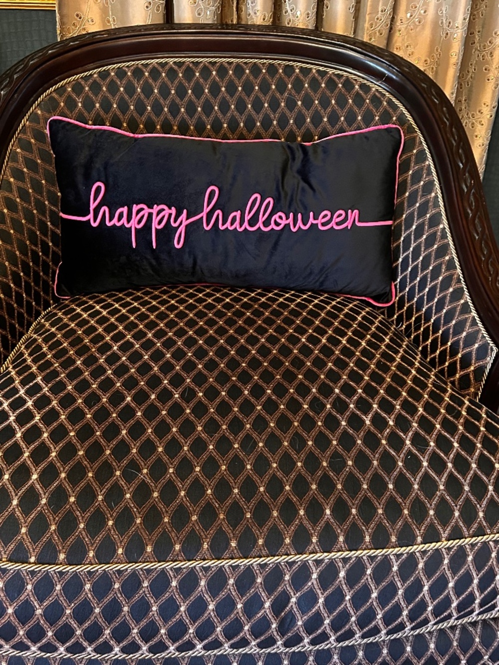 Happy Halloween 🎃 long sofa pillows. Plush black velvet w/ hot pink